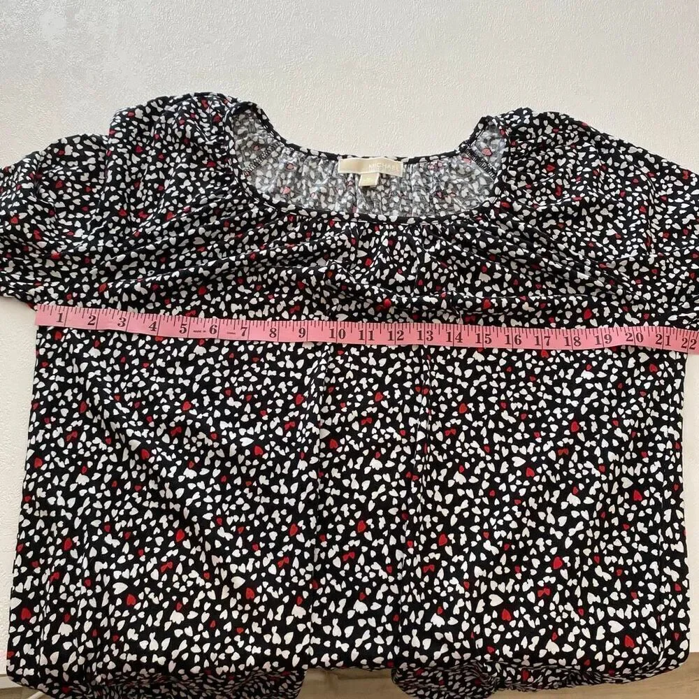 Michael Michael Kors Printed Blouse | Black Red White Heart Dot Long Sleeve Top